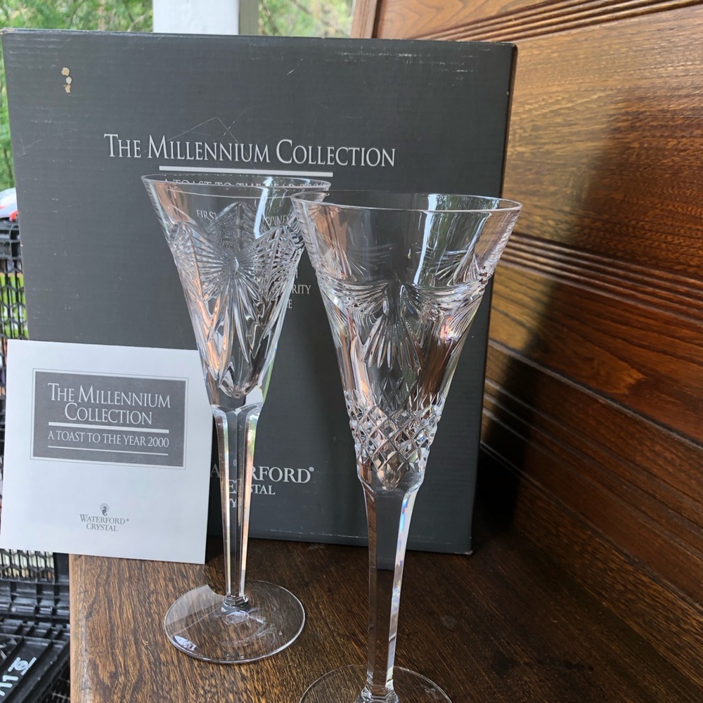 Waterford Crystal Millenium Collection “Peace” set of 2 Champagne Flutes